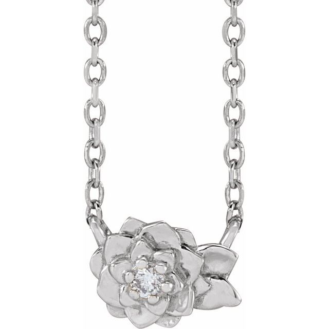 14K White .015 CT Natural Diamond Flower 16-18' Necklace