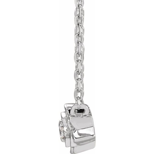 14K White .015 CT Natural Diamond Flower 16-18' Necklace