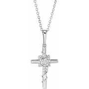 Sterling Silver Floral Cross 16-18' Necklace