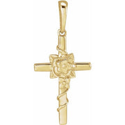 14K Yellow Floral Cross Pendant