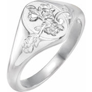 Sterling Silver 10.1 mm Oval Floral Signet Ring