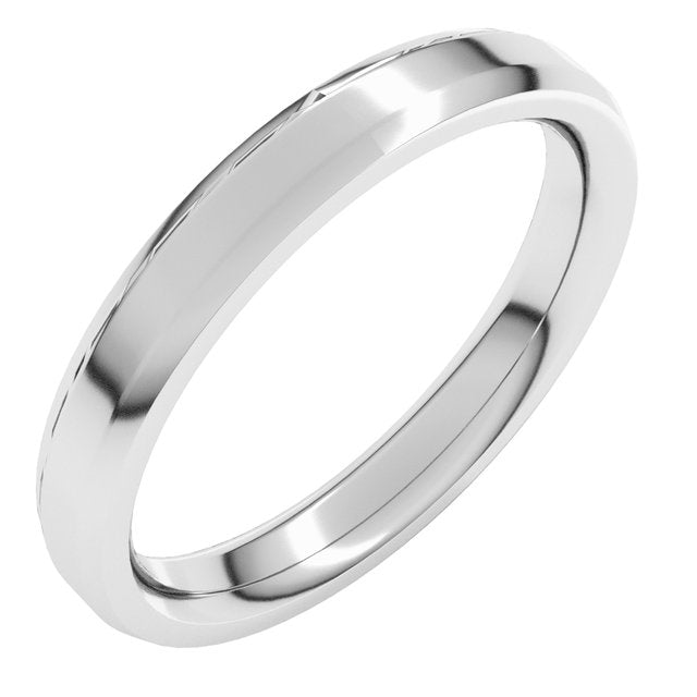 14K White 3 mm Beveled-Edge Comfort-Fit Band Size 10