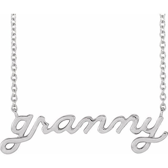 14K White Lowercase Script Granny 18' Necklace