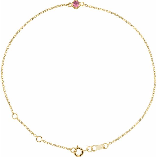14k Yellow Natural Pink Tourmaline Bezel-set Solitaire 6 1/2-7 1/2' Bracelet