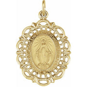14K Yellow 25x18 mm Oval Filigree Miraculous Medal