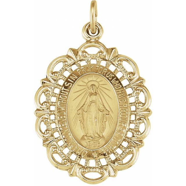 14K Yellow 25x18 mm Oval Filigree Miraculous Medal