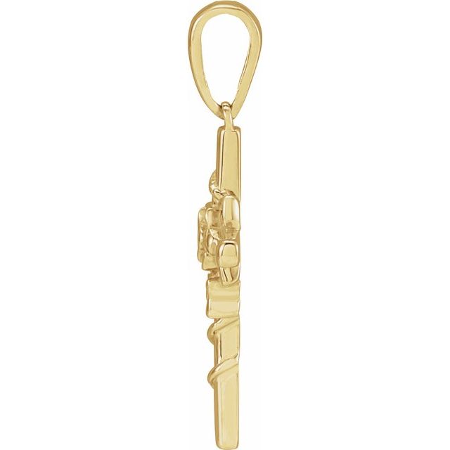 14K Yellow Floral Cross Pendant