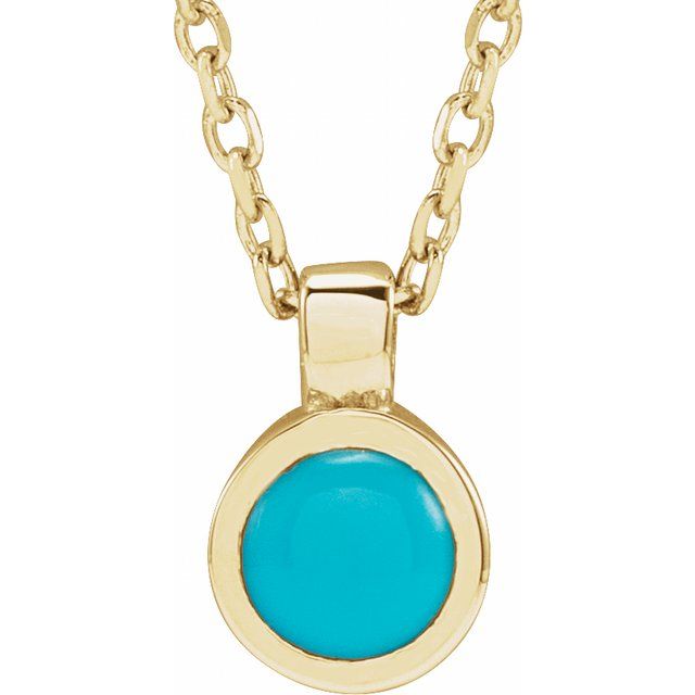 14K Yellow Natural Turquoise Bezel-Set 16-18' Necklace