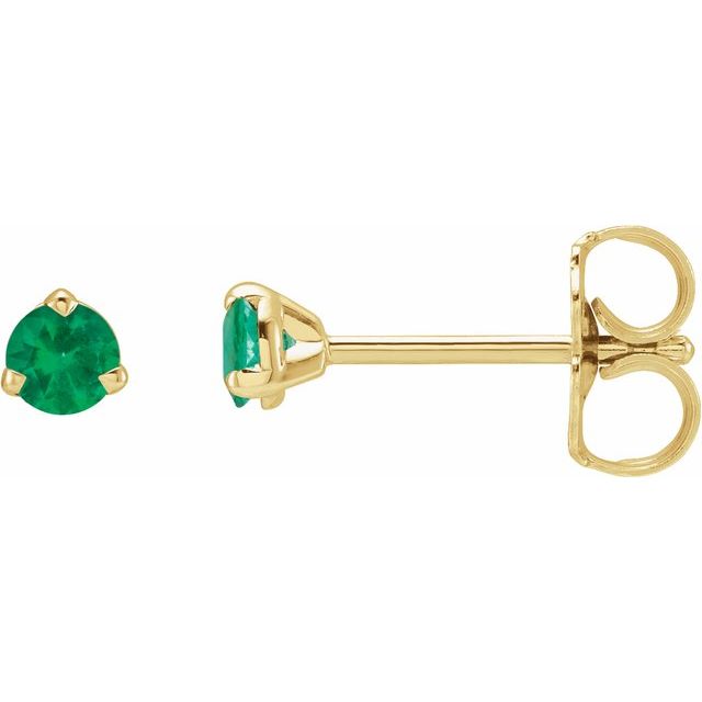 14K Yellow 3 mm Natural Emerald Earrings