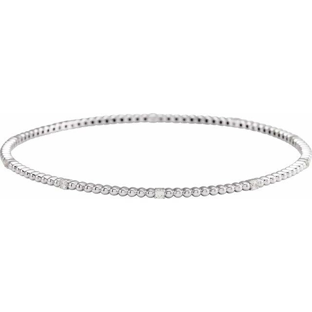 14K White 1/3 CTW Natural Diamond Beaded Bangle 7 3/4' Bracelet