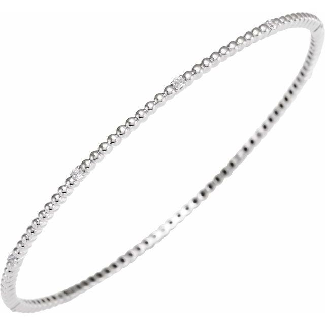 14K White 1/3 CTW Natural Diamond Beaded Bangle 7 3/4' Bracelet