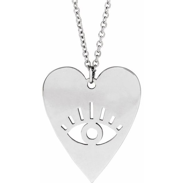 Sterling Silver Evil Eye Heart 16-18' Necklace