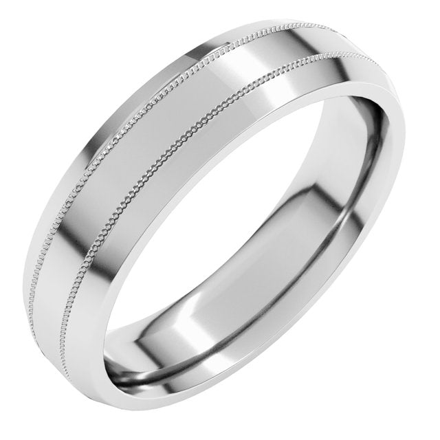 14K White 5 mm Milgrain Beveled Edge Band Size 9.5