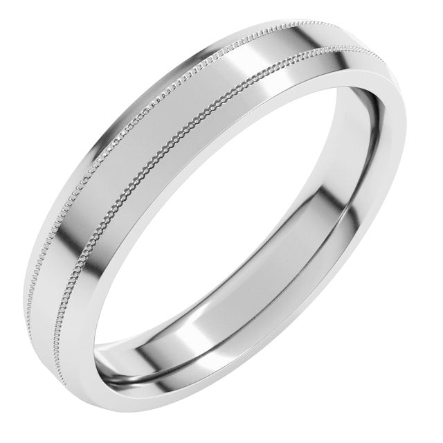Sterling Silver 4 mm Milgrain Beveled Edge Band Size 7