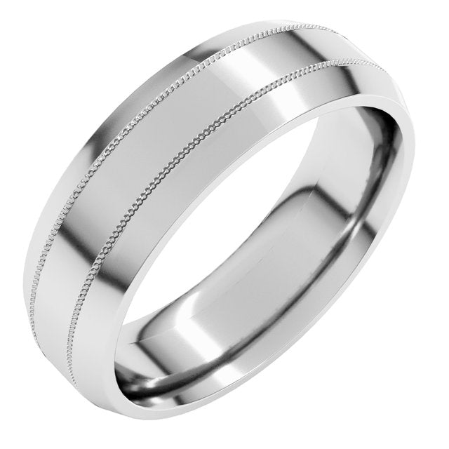 14K White 6 mm Milgrain Beveled Edge Band Size 12