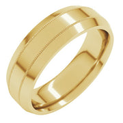 14K Yellow 6 mm Milgrain Beveled Edge Band Size 7.5