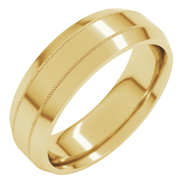 14K Yellow 6 mm Milgrain Beveled Edge Band Size 9