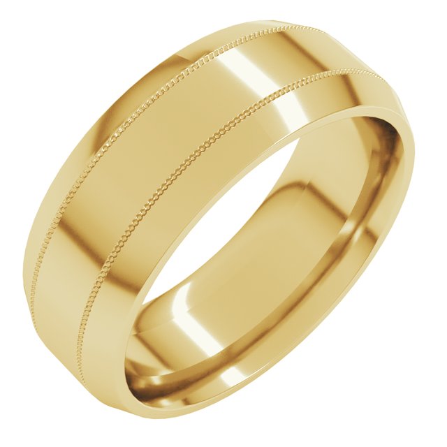 14K Yellow 7 mm Milgrain Beveled Edge Band Size 9.5