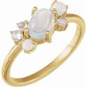 14K Yellow Natural Rainbow Moonstone & Multi-Gemstone Scattered Cabochon Ring