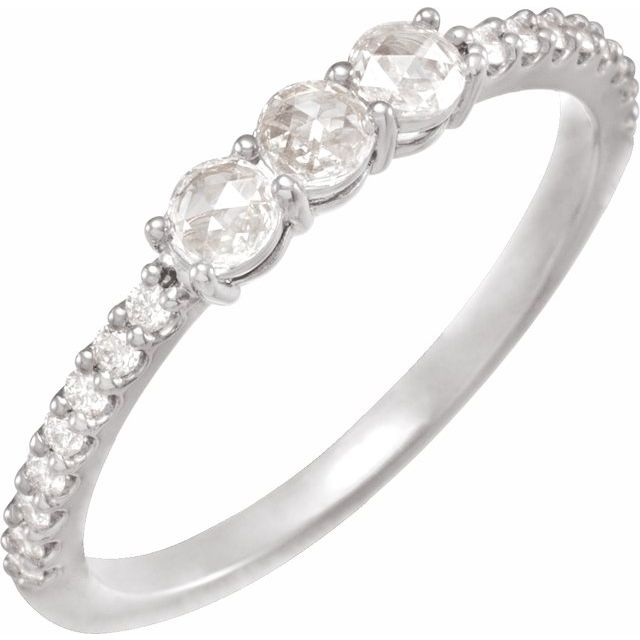 14K White 1/3 CTW Natural Rose-Cut Diamond Three-Stone Anniversary Band