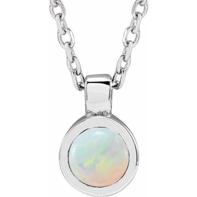 Sterling Silver Natural White Opal Bezel-Set 16-18' Necklace
