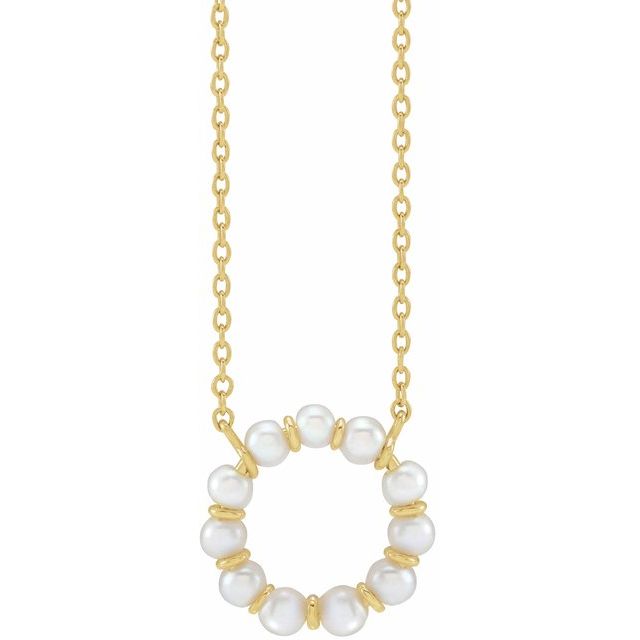 14K Yellow Cultured White Freshwater Pearl Circle 18' Necklace