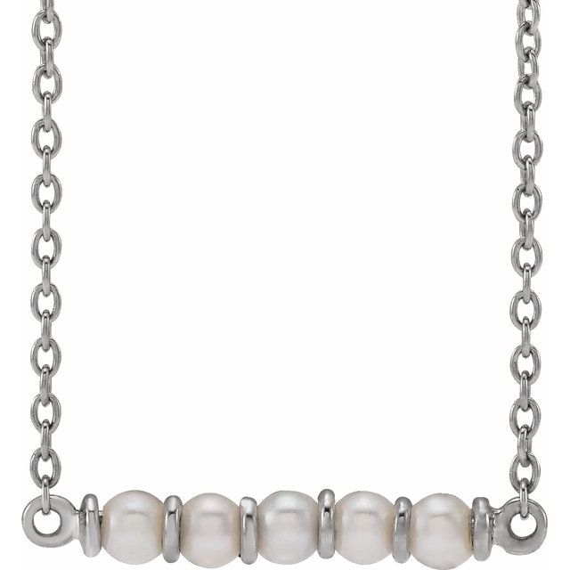 14K White Cultured White Freshwater Pearl Bar 18' Necklace