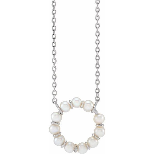 14K White Cultured White Freshwater Pearl Circle 18' Necklace