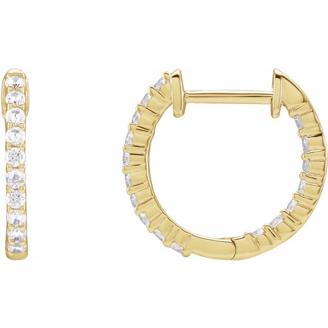 14K Yellow 1/2 CTW Natural Diamond Inside-Outside Hinged 14.5 mm Hoop Earrings