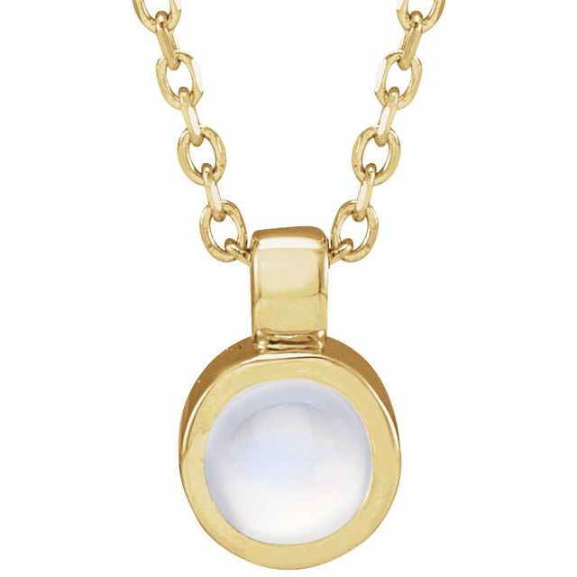 14K Yellow Natural Rainbow Moonstone Bezel-Set 16-18' Necklace