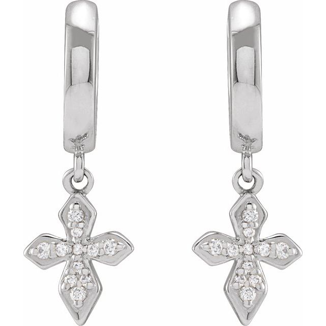 14K White 1/10 CTW Natural Diamond Cross Hoop Earrings