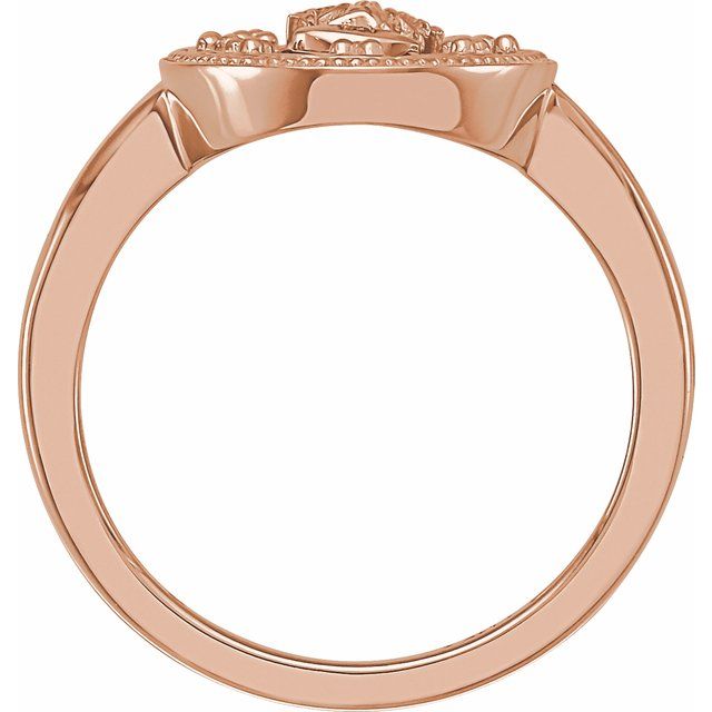 14K Rose Oval White Enamel Miraculous Medal Ring