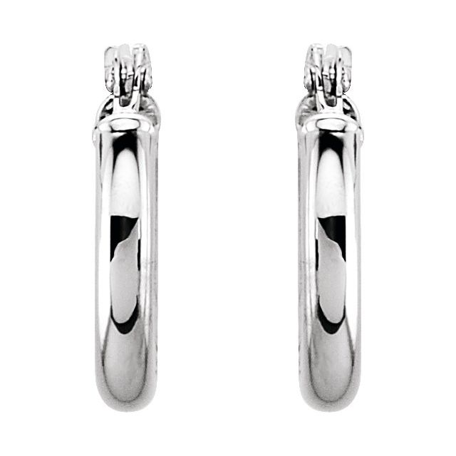 14K White Tube 13 mm Hoop Earrings