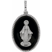 14K White Black Enamel Miraculous Medal Pendant