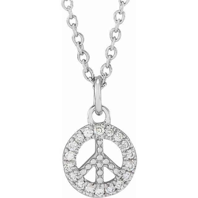 14K White .08 CTW Natural Diamond Peace 16-18' Necklace