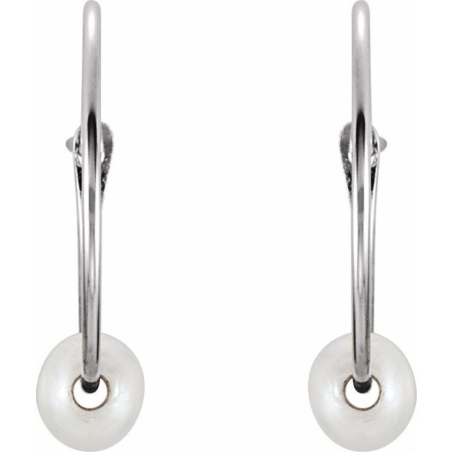14K White Cultured White Freshwater Pearl Youth Huggie Earrings