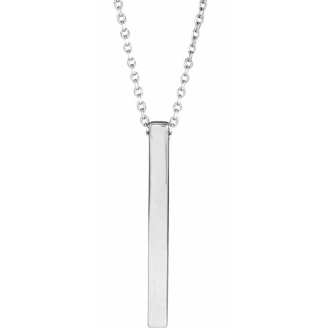 14K White Engravable Four-Sided Bar 16-18' Necklace