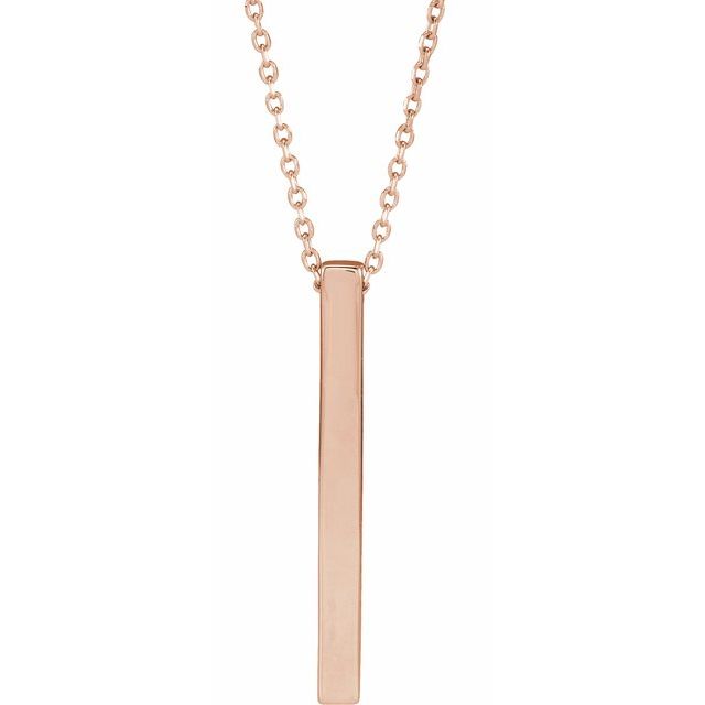 14K Rose Engravable Four-Sided Bar 16-18' Necklace