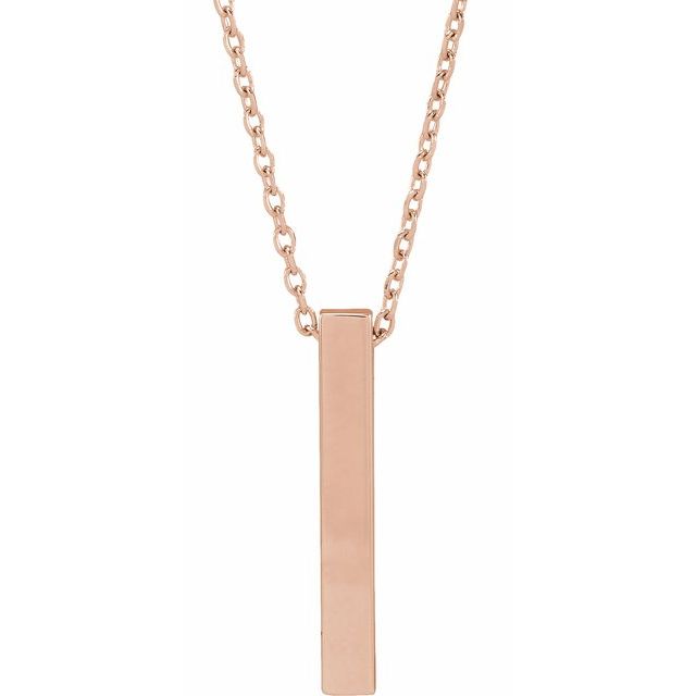 14K Rose Engravable Four-Sided Bar 16-18' Necklace