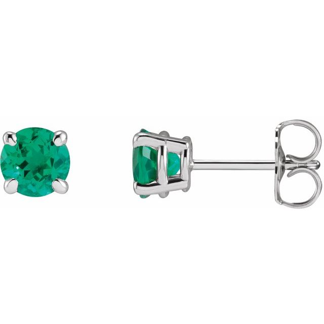 14k White Lab-grown Emerald Earrings