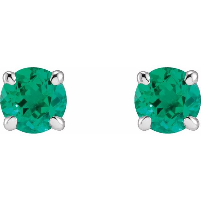 14k White Lab-grown Emerald Earrings