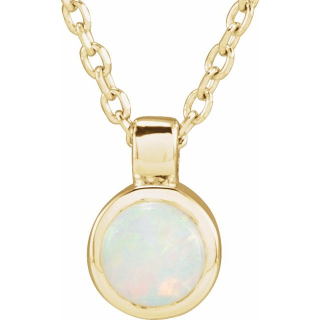 14K Yellow Natural White Opal Bezel-Set 16-18' Necklace