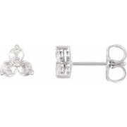 14k White 1/5 Ctw Rose-cut Natural Diamond Three-stone Earrings