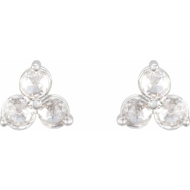 14k White 1/5 Ctw Rose-cut Natural Diamond Three-stone Earrings