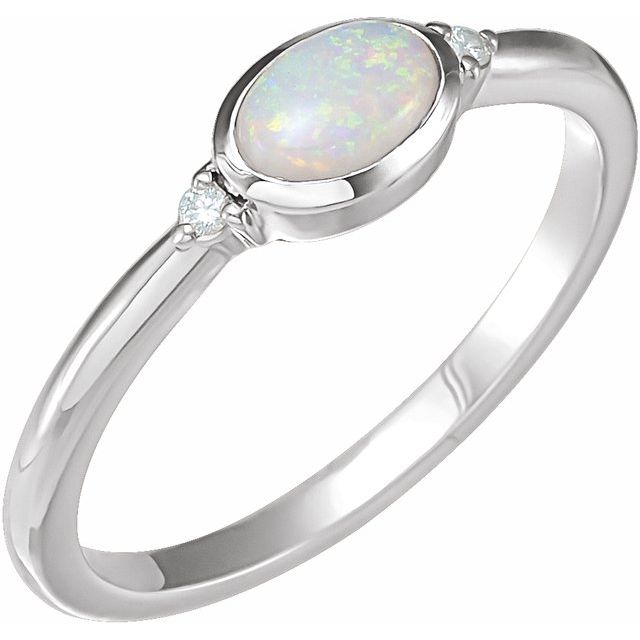 14K White Natural Ethiopian Opal & .03 CTW Natural Diamond Ring