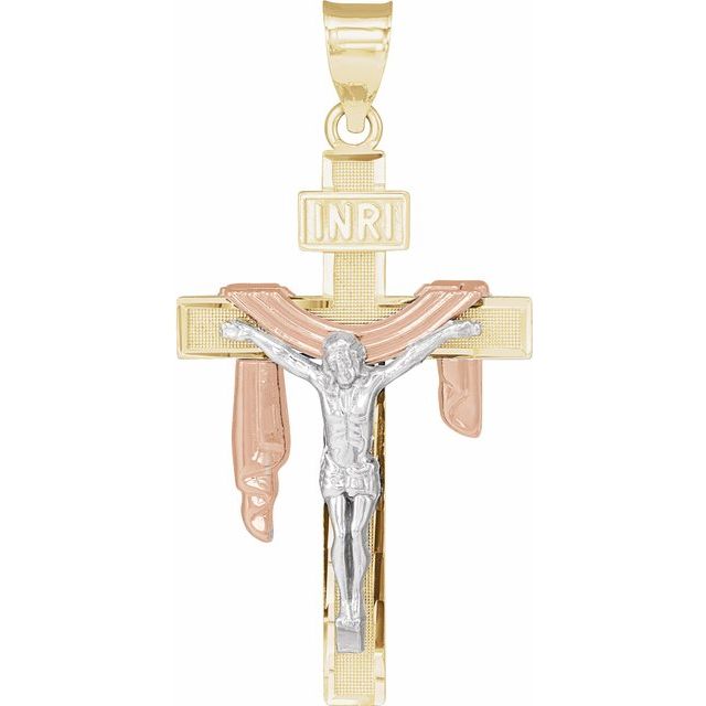 14K Yellow/White/Rose  35x22.25 mm Crucifix Pendant