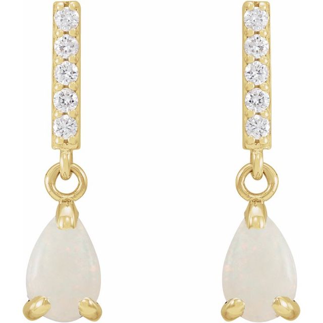 14K Yellow Natural White Opal & .08 CTW Natural Diamond Earrings
