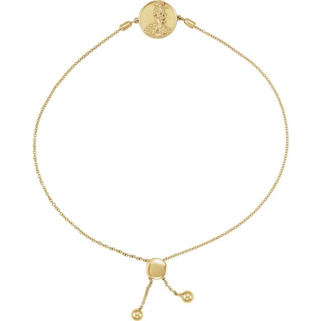 14K Yellow  Aphrodite and Venus Coin Bolo 9.5' Bracelet