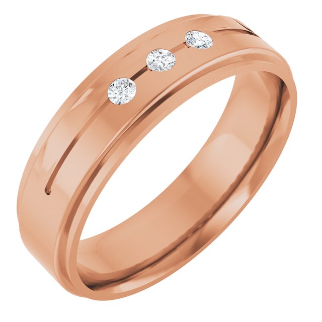 14K Rose .08 CTW Natural Diamond Grooved Band Size 10