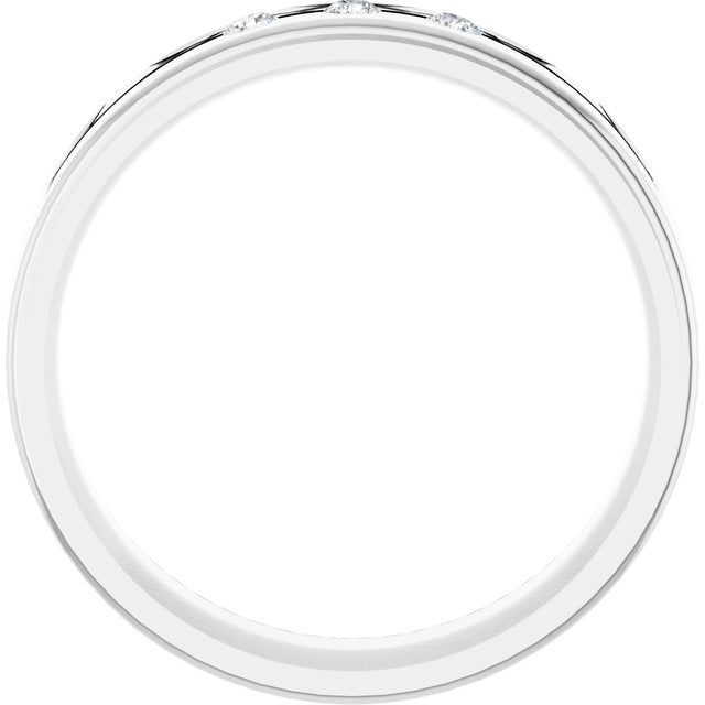 14K White 1/10 CTW Natural Diamond Grooved Band Size 7.5